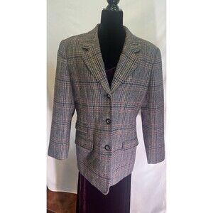 Vintage Wool Blazer Plaid Academia Women's 16